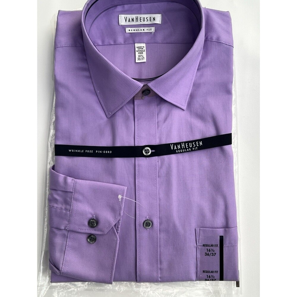 Van Heusen Men’s Lilac Pin Cord Dress Shirt 16.5 36/37 New Long Sleeve